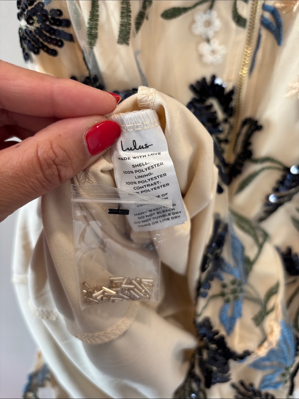 Lulus Show Stopper Embroidered Sequin Bodycon Midi Dress Cream Blue M - Picture 11 of 12
